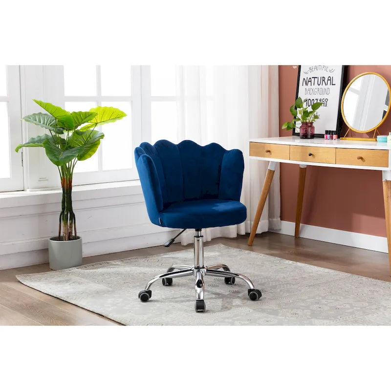 Chaise de bureau pivotante en velours, hauteur réglable, dossier capitonné ergonomique, base dorée, 113 kg, gris/rose/vert/bleu