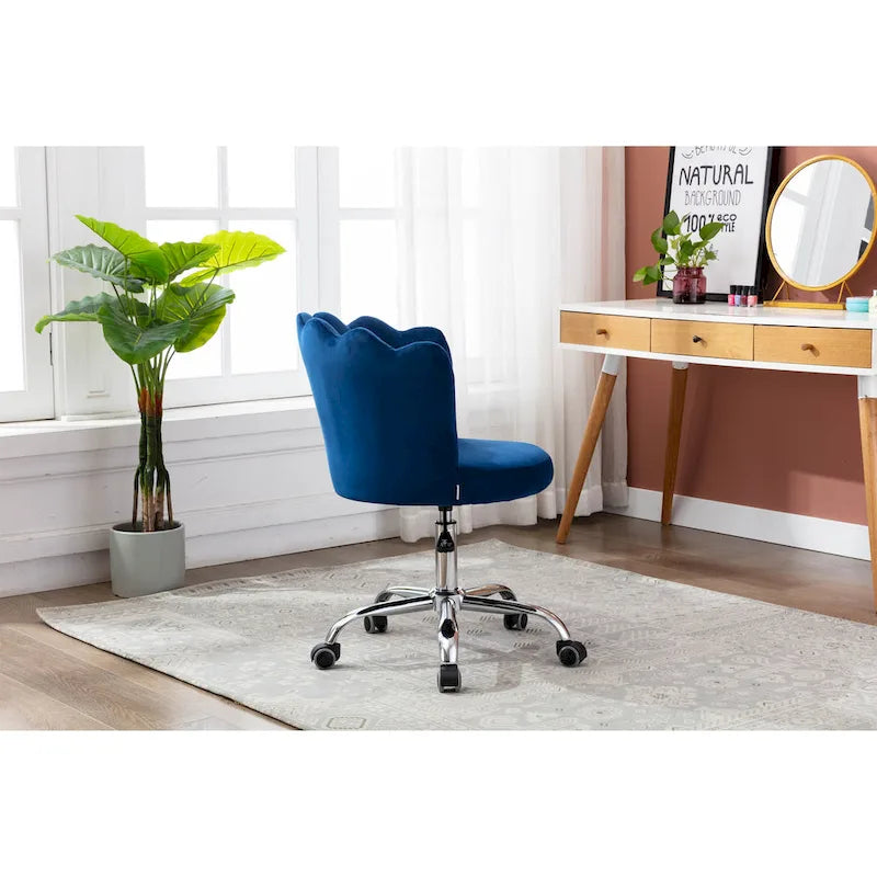 Chaise de bureau pivotante en velours, hauteur réglable, dossier capitonné ergonomique, base dorée, 113 kg, gris/rose/vert/bleu