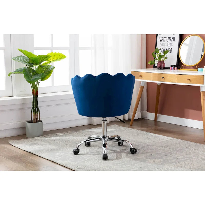 Chaise de bureau pivotante en velours, hauteur réglable, dossier capitonné ergonomique, base dorée, 113 kg, gris/rose/vert/bleu