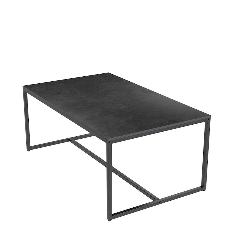 Table basse rectangulaire en pierre frittée, pieds en métal noir, style moderne, 100x60cm, capacité 150 kg