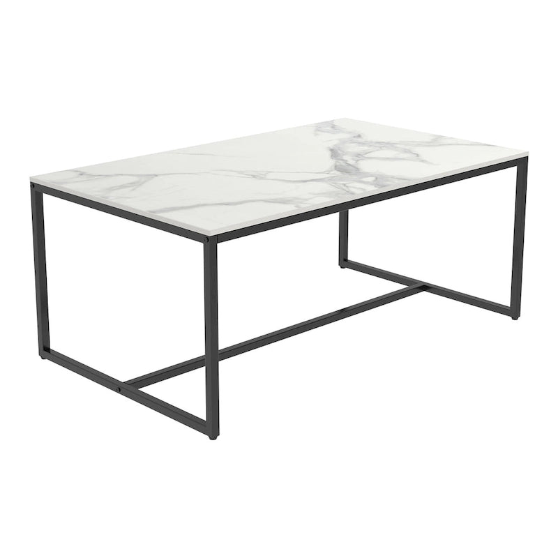 Table basse rectangulaire en pierre frittée, pieds en métal noir, style moderne, 100x60cm, capacité 150 kg