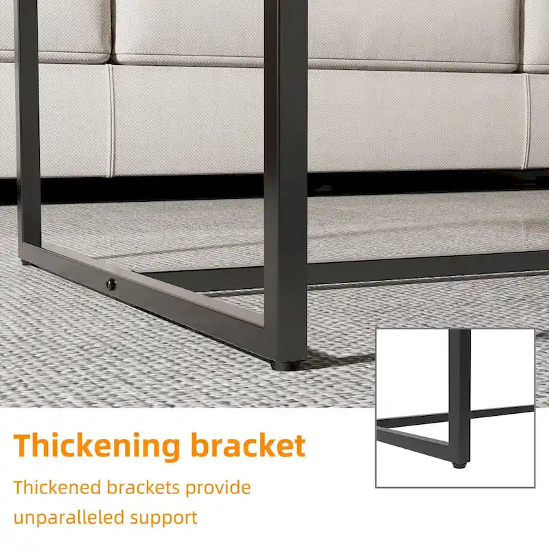 Table basse rectangulaire en pierre frittée, pieds en métal noir, style moderne, 100x60cm, capacité 150 kg