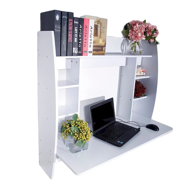 Bureau d'ordinateur mural flottant de 99 cm, aggloméré E1, gain de place, pour bureau à domicile, capacité de 30 kg, noir, bleu, blanc