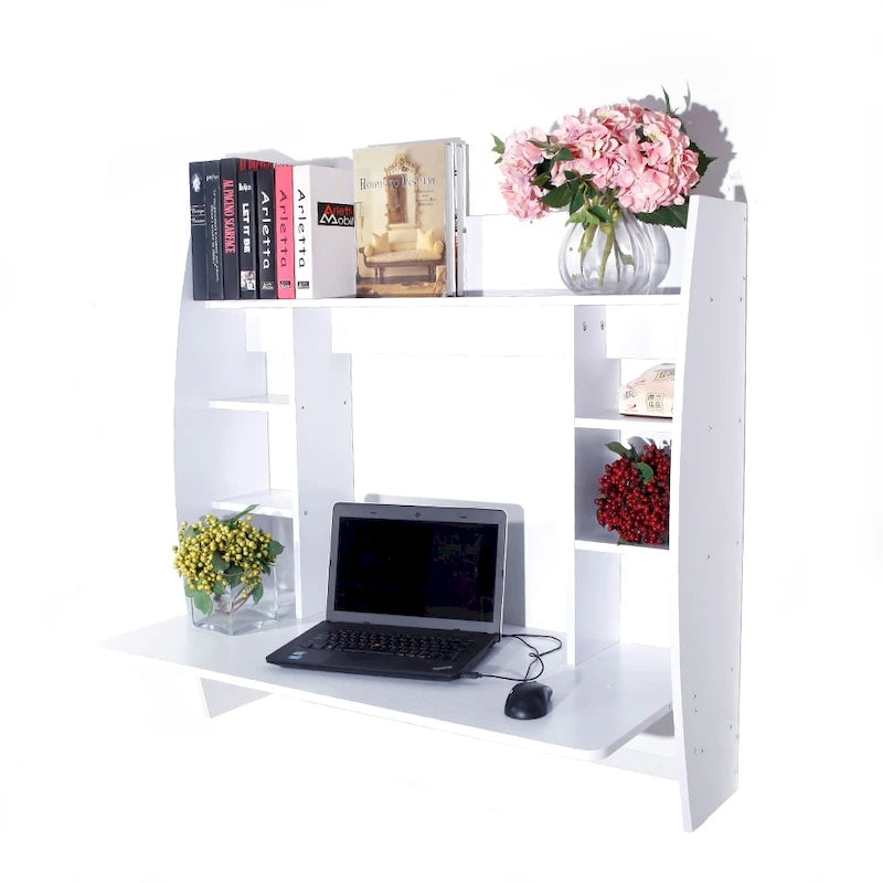 Bureau d'ordinateur mural flottant de 99 cm, aggloméré E1, gain de place, pour bureau à domicile, capacité de 30 kg, noir, bleu, blanc