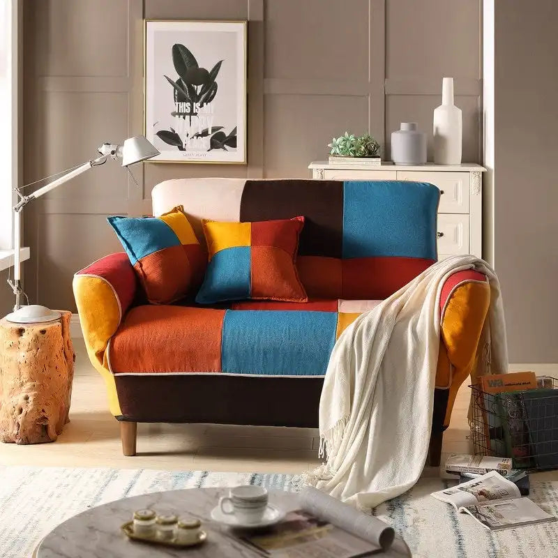Ensemble canapé et causeuse de style antique, rembourrage touffeté multicolore, pieds en bois massif, capacité de 227 kg, 181,9 cm L.