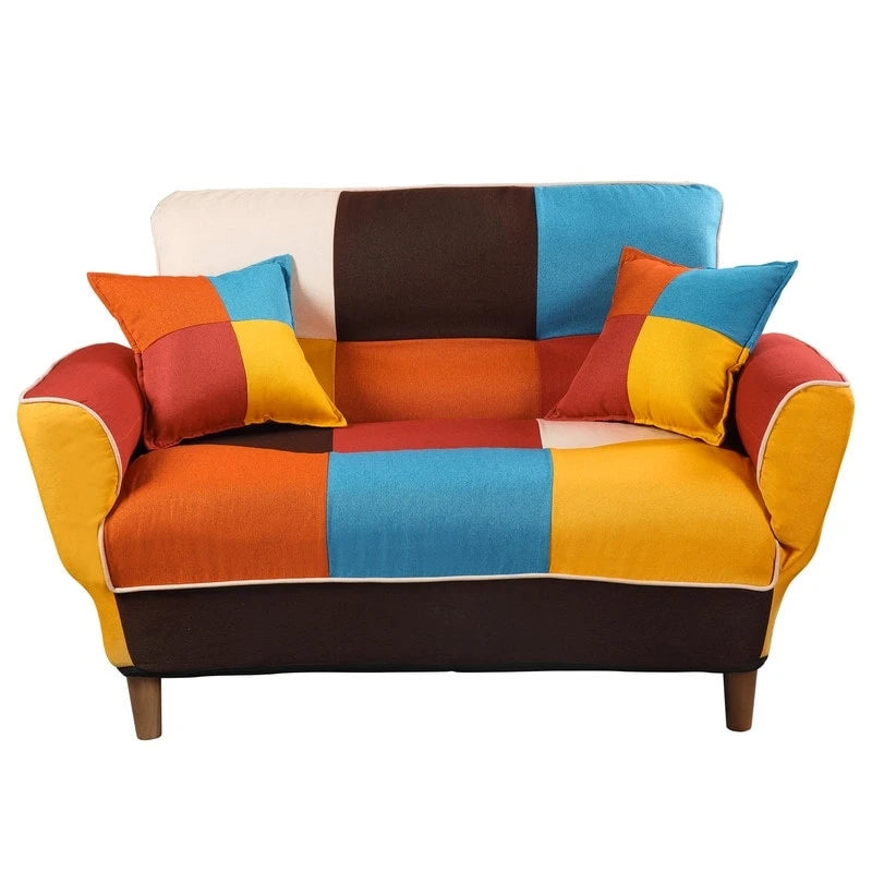 Ensemble canapé et causeuse de style antique, rembourrage touffeté multicolore, pieds en bois massif, capacité de 227 kg, 181,9 cm L.