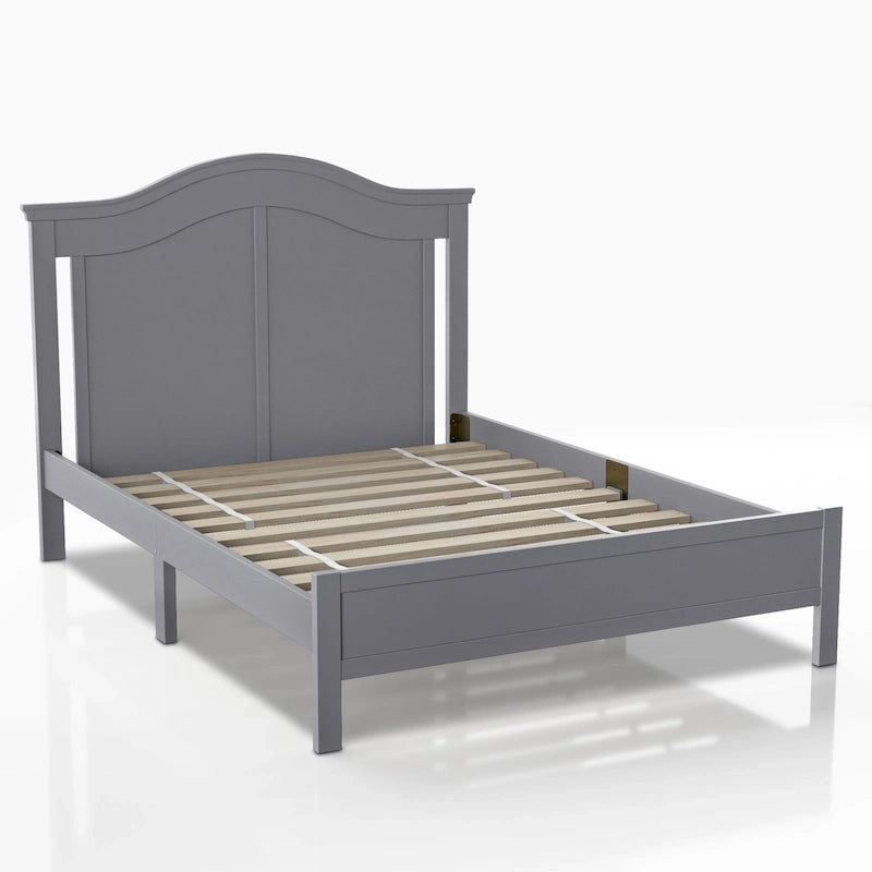 Lit plateforme pleine grandeur, en pin massif, tête de lit cambrée, sans sommier à ressorts, 125 kg, Blanc/Gris