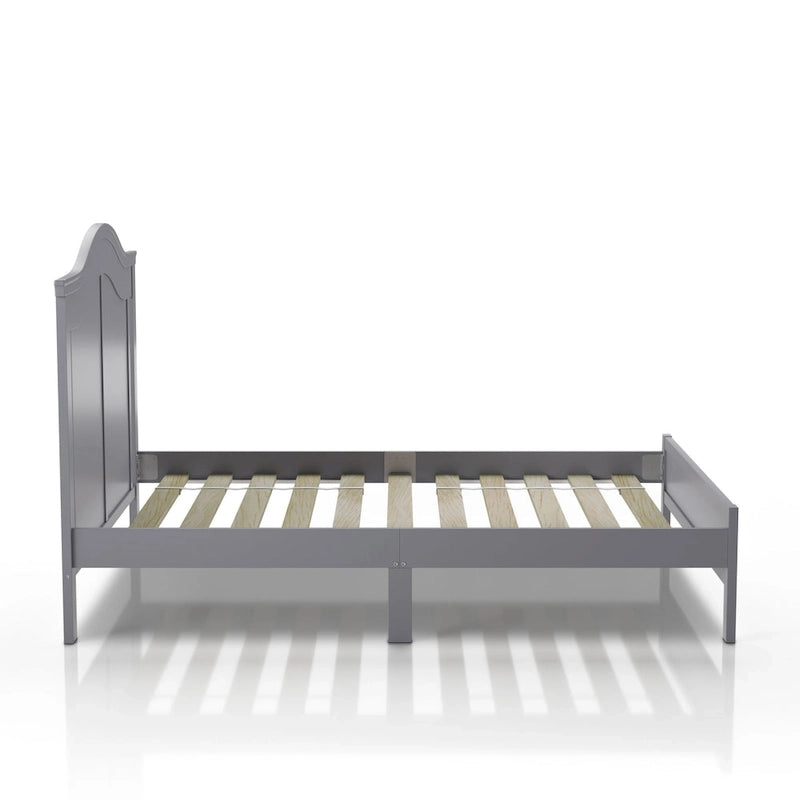 Lit plateforme pleine grandeur, en pin massif, tête de lit cambrée, sans sommier à ressorts, 125 kg, Blanc/Gris