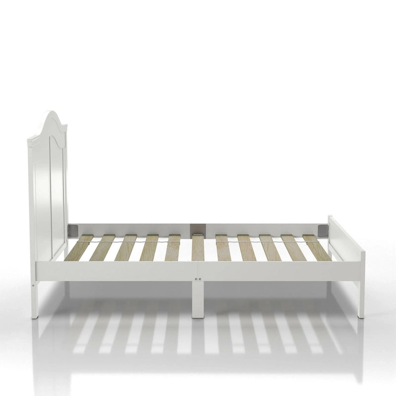 Lit plateforme pleine grandeur, en pin massif, tête de lit cambrée, sans sommier à ressorts, 125 kg, Blanc/Gris