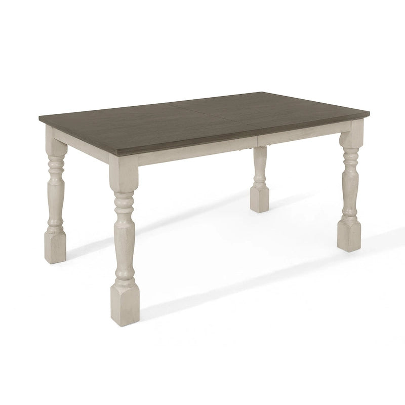 Ensemble de salle à manger 7 pièces Table rectangulaire 6 chaises Bois massif bicolore Dossier à lattes Assises en lin gris Style moderne du milieu du siècle Gris antique