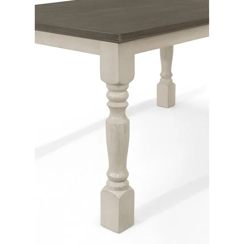 Ensemble de salle à manger 7 pièces Table rectangulaire 6 chaises Bois massif bicolore Dossier à lattes Assises en lin gris Style moderne du milieu du siècle Gris antique