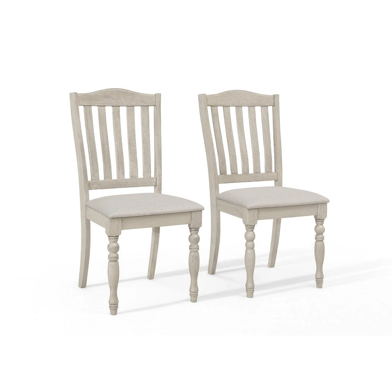 Ensemble de salle à manger 7 pièces Table rectangulaire 6 chaises Bois massif bicolore Dossier à lattes Assises en lin gris Style moderne du milieu du siècle Gris antique
