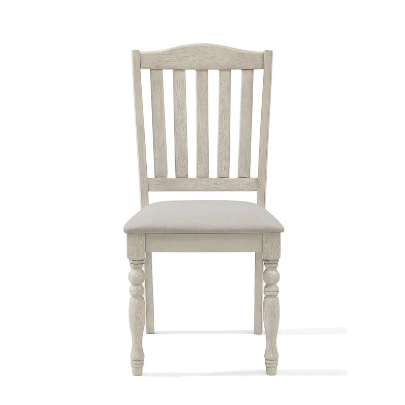 Ensemble de salle à manger 7 pièces Table rectangulaire 6 chaises Bois massif bicolore Dossier à lattes Assises en lin gris Style moderne du milieu du siècle Gris antique