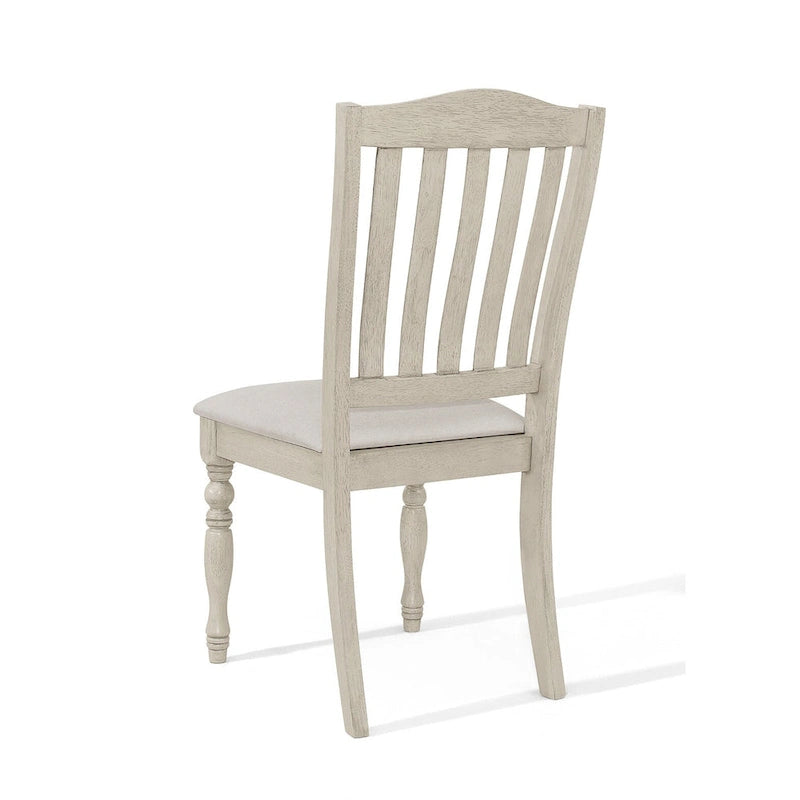 Ensemble de salle à manger 7 pièces Table rectangulaire 6 chaises Bois massif bicolore Dossier à lattes Assises en lin gris Style moderne du milieu du siècle Gris antique