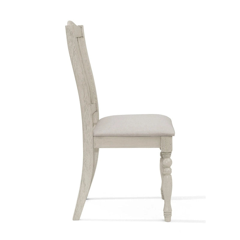 Ensemble de salle à manger 7 pièces Table rectangulaire 6 chaises Bois massif bicolore Dossier à lattes Assises en lin gris Style moderne du milieu du siècle Gris antique