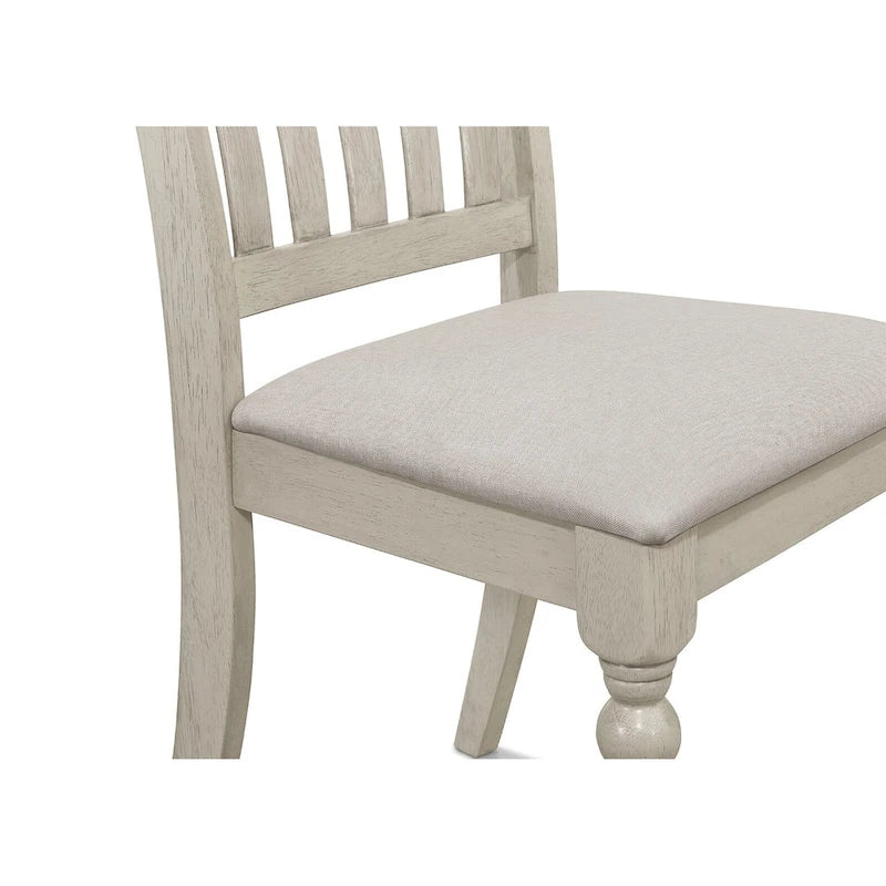 Ensemble de salle à manger 7 pièces Table rectangulaire 6 chaises Bois massif bicolore Dossier à lattes Assises en lin gris Style moderne du milieu du siècle Gris antique