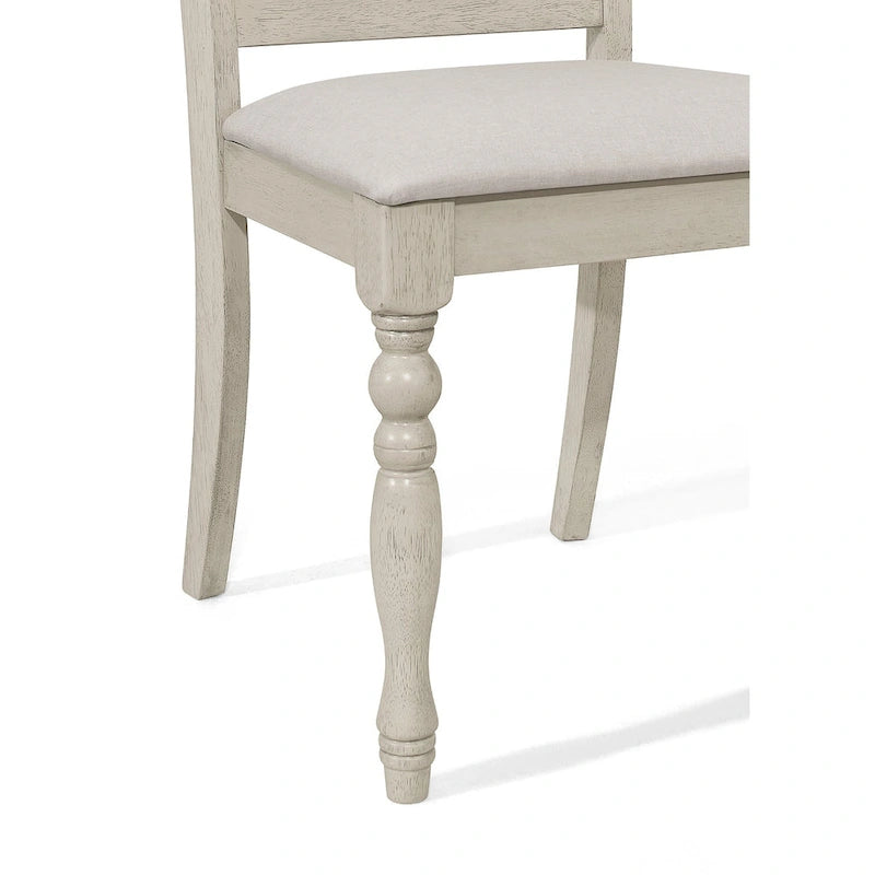 Ensemble de salle à manger 7 pièces Table rectangulaire 6 chaises Bois massif bicolore Dossier à lattes Assises en lin gris Style moderne du milieu du siècle Gris antique