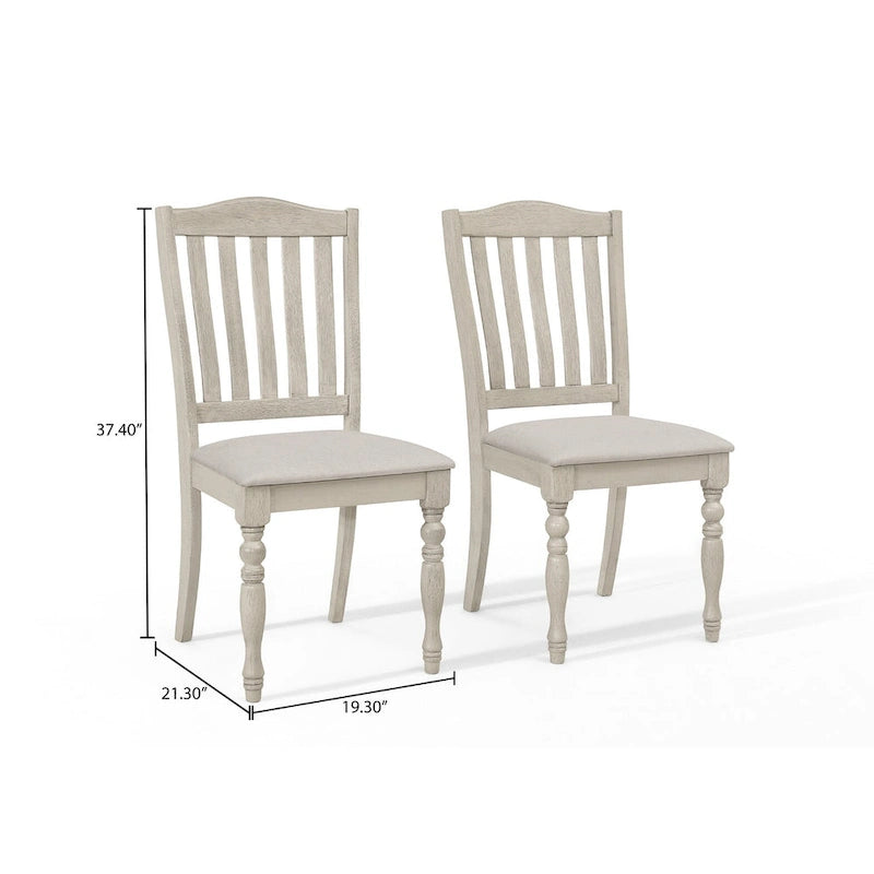 Ensemble de salle à manger 7 pièces Table rectangulaire 6 chaises Bois massif bicolore Dossier à lattes Assises en lin gris Style moderne du milieu du siècle Gris antique