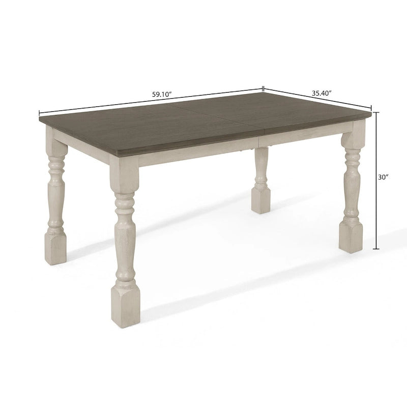 Ensemble de salle à manger 7 pièces Table rectangulaire 6 chaises Bois massif bicolore Dossier à lattes Assises en lin gris Style moderne du milieu du siècle Gris antique