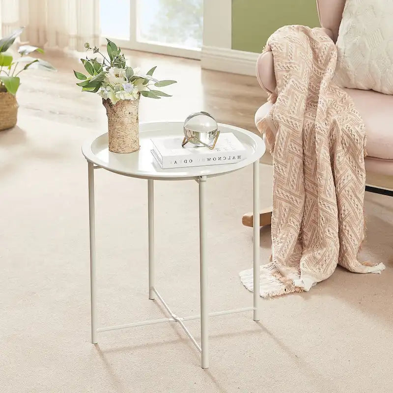 Table d'appoint ronde avec plateau amovible, pieds fuselés en métal, beige, 47 cm de diamètre, lot de 1 ou 2