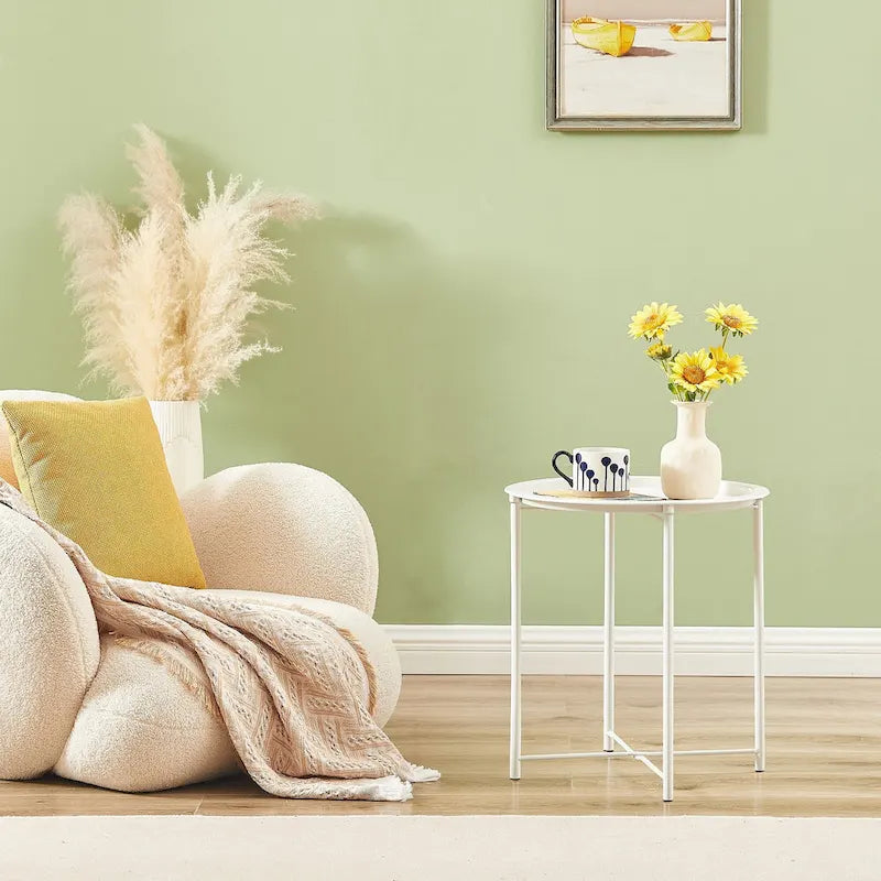 Table d'appoint ronde avec plateau amovible, pieds fuselés en métal, beige, 47 cm de diamètre, lot de 1 ou 2