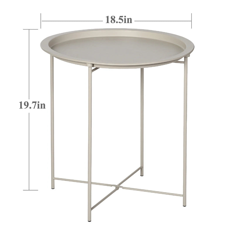 Round Side Table with Removable Tray Top, Metal Spindle Legs, Beige, 18.5" Dia, Set of 1 or 2