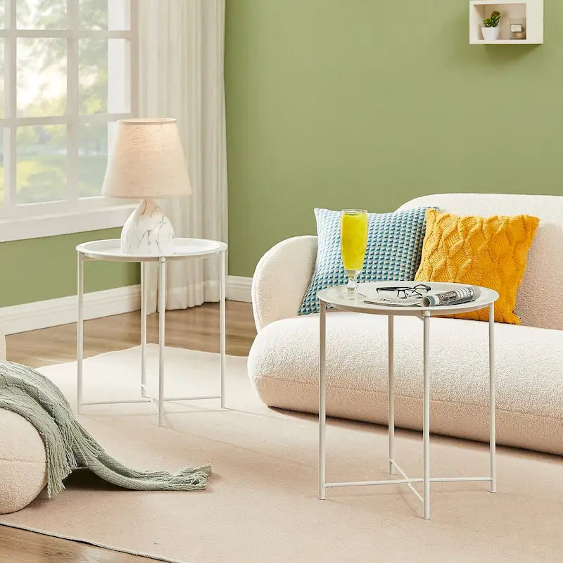 Table d'appoint ronde avec plateau amovible, pieds fuselés en métal, beige, 47 cm de diamètre, lot de 1 ou 2