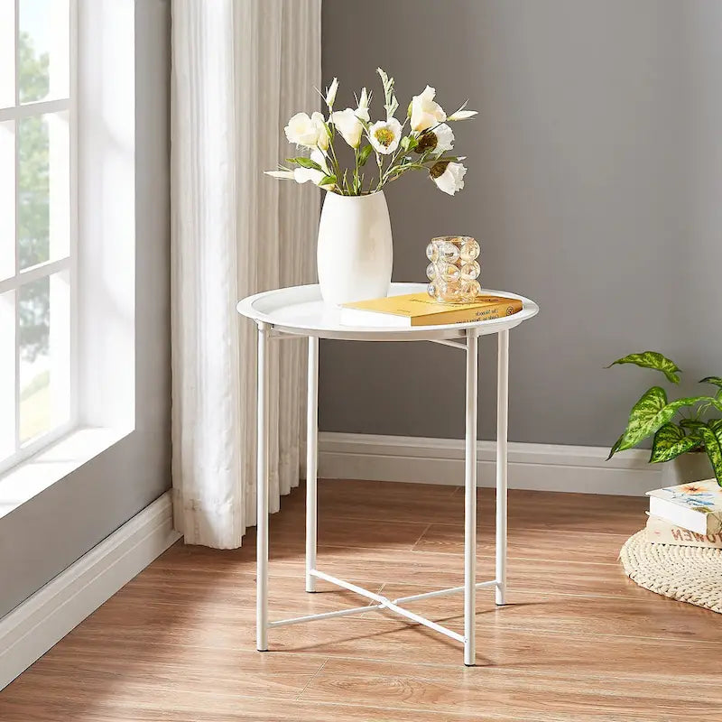 Table d'appoint ronde avec plateau amovible, pieds fuselés en métal, beige, 47 cm de diamètre, lot de 1 ou 2