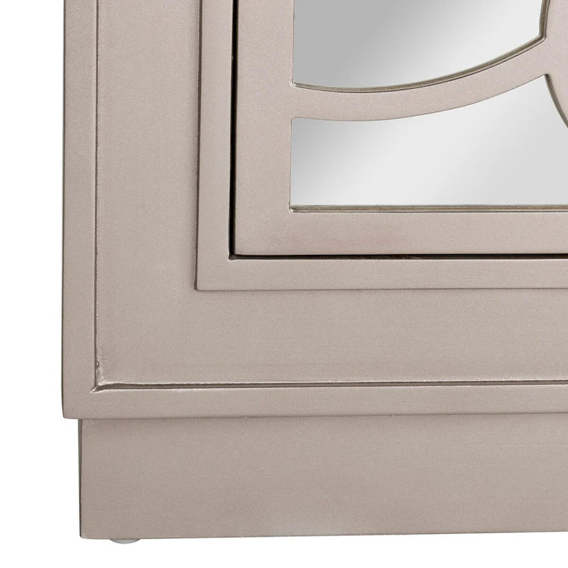 Commode de rangement à 3 tiroirs avec fond miroir, motif guilloché, style Art déco, 81 cm L x 41 cm P x 74 cm H, chêne rustique couleur champagne