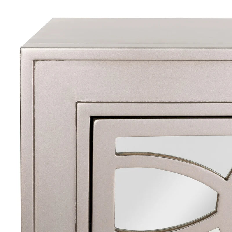 Commode de rangement à 3 tiroirs avec fond miroir, motif guilloché, style Art déco, 81 cm L x 41 cm P x 74 cm H, chêne rustique couleur champagne