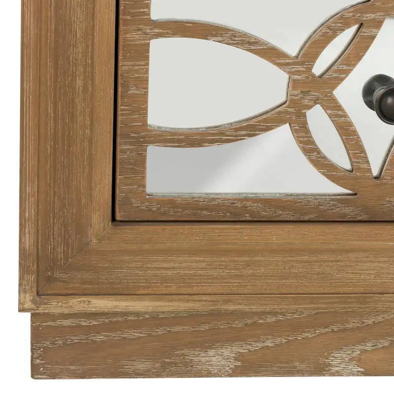 Commode de rangement à 3 tiroirs avec fond miroir, motif guilloché, style Art déco, 81 cm L x 41 cm P x 74 cm H, chêne rustique couleur champagne