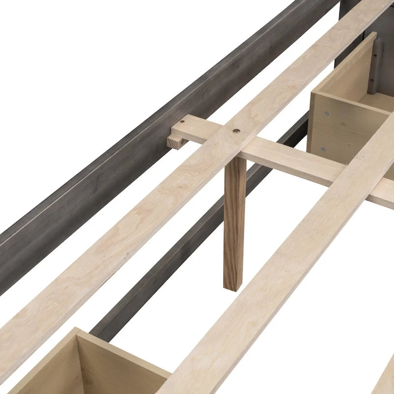 Lit plateforme Queen avec 6 tiroirs de rangement sans tête de lit LVL+MDF 650 lb Minimaliste Moderne Gris Antique Blanc Naturel