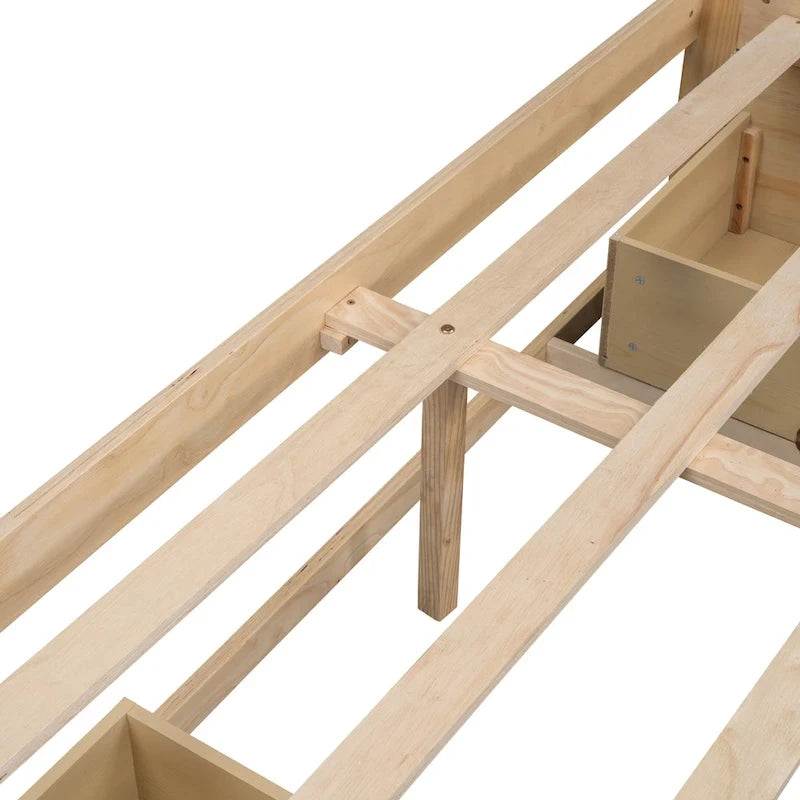 Lit plateforme Queen avec 6 tiroirs de rangement sans tête de lit LVL+MDF 650 lb Minimaliste Moderne Gris Antique Blanc Naturel