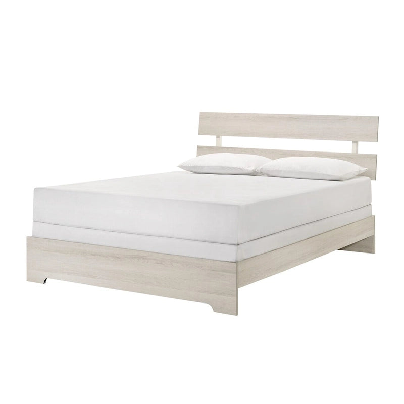 Ensemble de chambre à coucher 4 pièces avec plateforme, blanc, minimaliste moderne, lit + 2 tables de chevet + commode, simple/double/grand/très grand