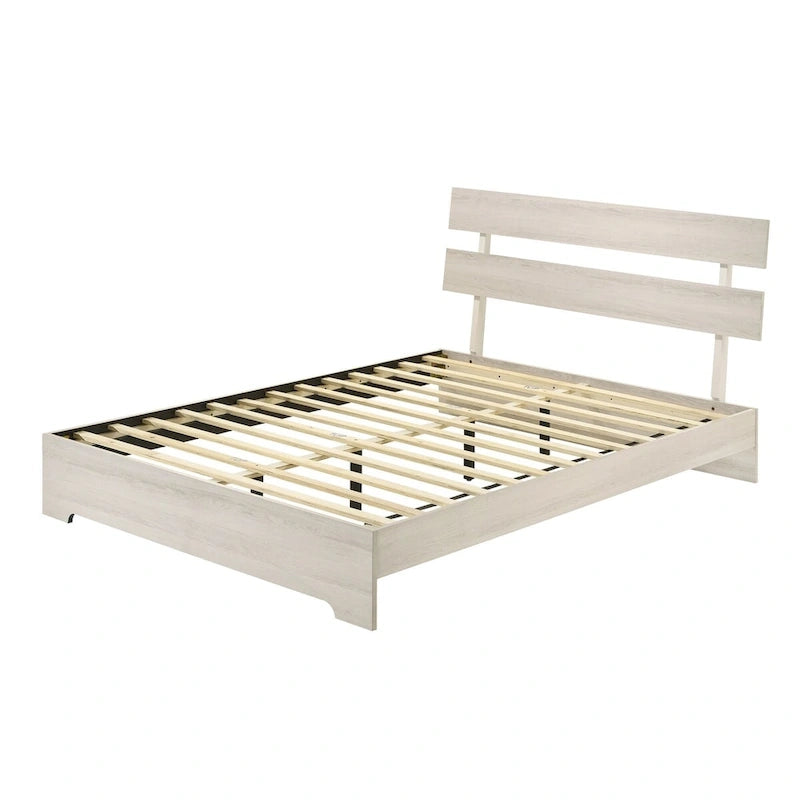 Ensemble de chambre à coucher 4 pièces avec plateforme, blanc, minimaliste moderne, lit + 2 tables de chevet + commode, simple/double/grand/très grand