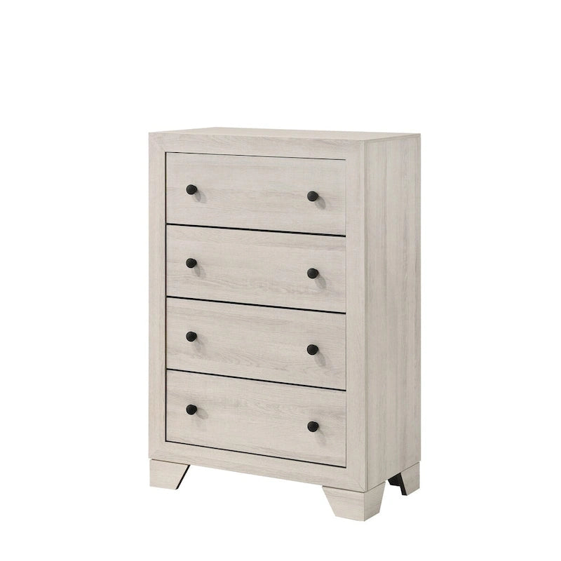 Ensemble de chambre à coucher 4 pièces avec plateforme, blanc, minimaliste moderne, lit + 2 tables de chevet + commode, simple/double/grand/très grand