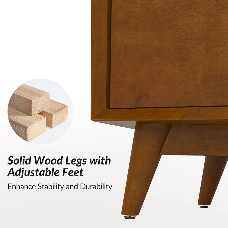 Commode de chambre d'enfant 6 tiroirs, style Mid-Century, pieds en bois massif, kit anti-basculement, séparateurs internes, pieds réglables, finition noyer acorn