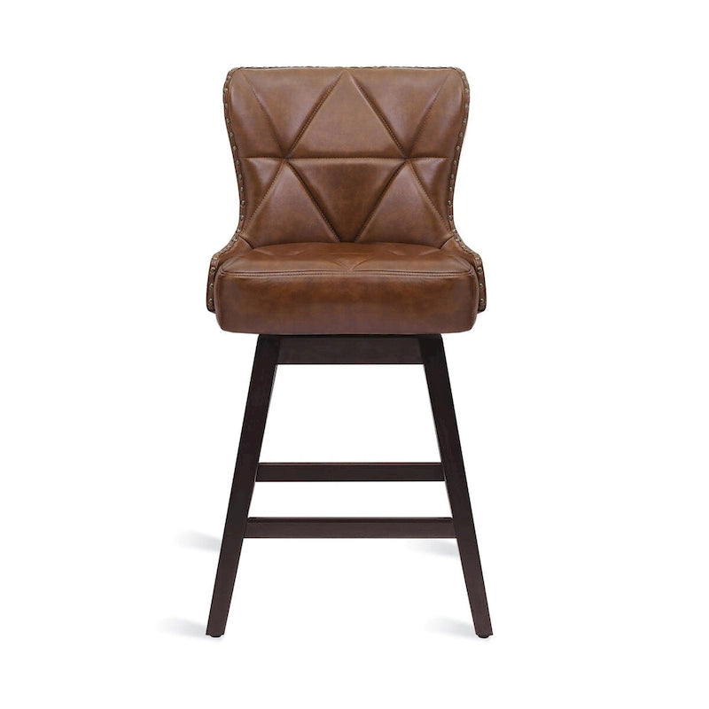 Lot de 2 tabourets de bar pivotants de 66 cm, similicuir, clous décoratifs, pieds en bois d'hévéa, pivotant à 360°, 7 coloris
