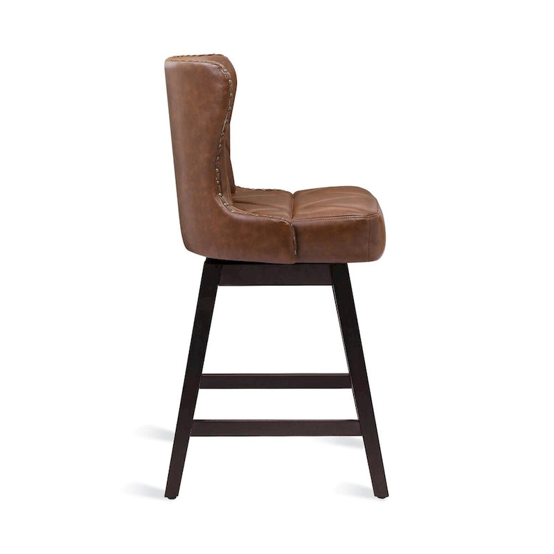 Lot de 2 tabourets de bar pivotants de 66 cm, similicuir, clous décoratifs, pieds en bois d'hévéa, pivotant à 360°, 7 coloris