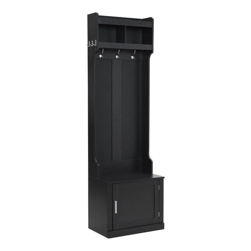 Meuble d'entrée fin avec armoire et 6 crochets, panneau de particules, 59,9 cm L x 199,9 cm H, 98,9 kg, Noir/Blanc
