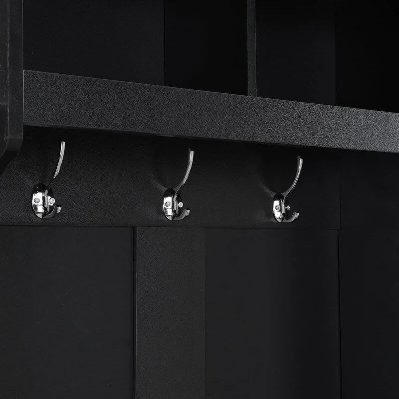 Meuble d'entrée fin avec armoire et 6 crochets, panneau de particules, 59,9 cm L x 199,9 cm H, 98,9 kg, Noir/Blanc