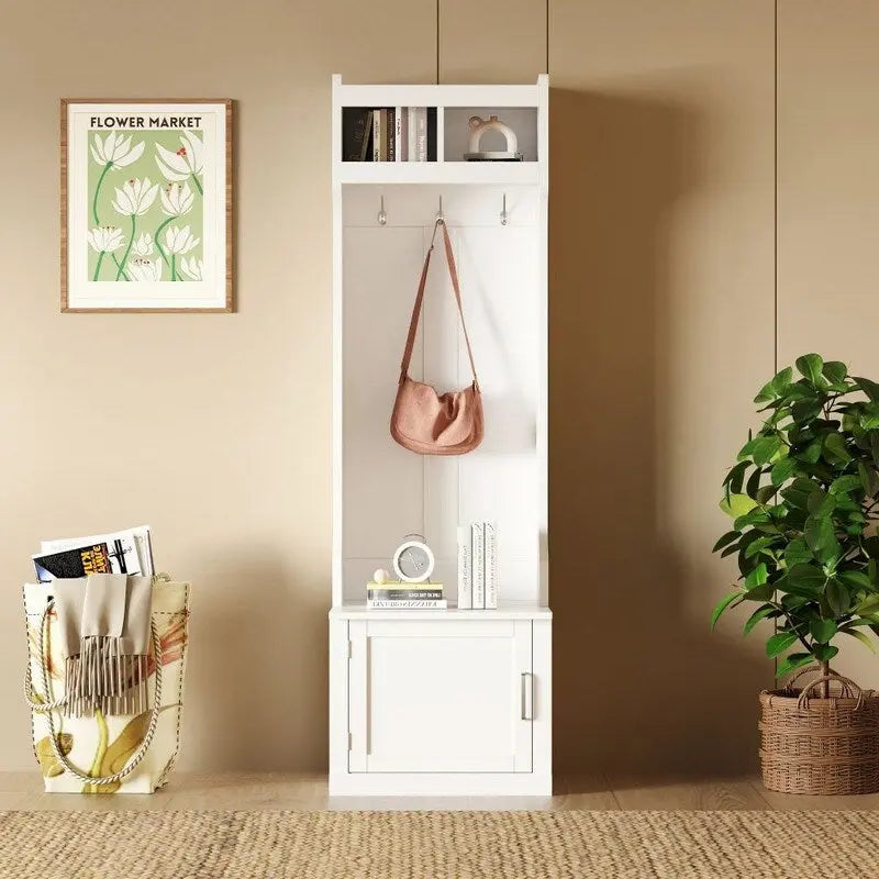 Meuble d'entrée fin avec armoire et 6 crochets, panneau de particules, 59,9 cm L x 199,9 cm H, 98,9 kg, Noir/Blanc