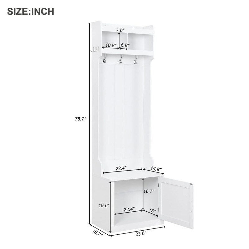 Meuble d'entrée fin avec armoire et 6 crochets, panneau de particules, 59,9 cm L x 199,9 cm H, 98,9 kg, Noir/Blanc