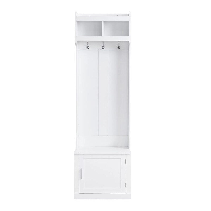 Meuble d'entrée fin avec armoire et 6 crochets, panneau de particules, 59,9 cm L x 199,9 cm H, 98,9 kg, Noir/Blanc