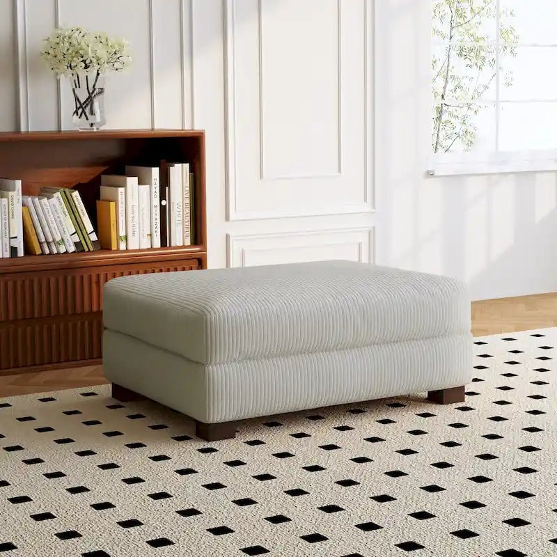 Ottoman rectangulaire en velours côtelé, pieds en bois massif, housse amovible, 400 kg, 106,4 cm (L), 7 couleurs