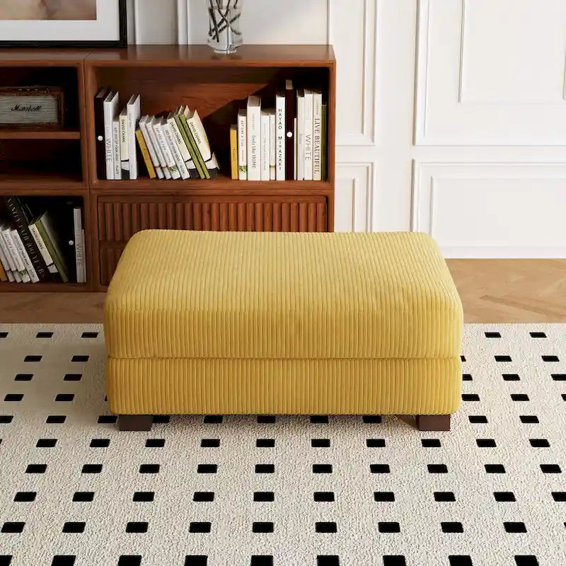 Ottoman rectangulaire en velours côtelé, pieds en bois massif, housse amovible, 400 kg, 106,4 cm (L), 7 couleurs