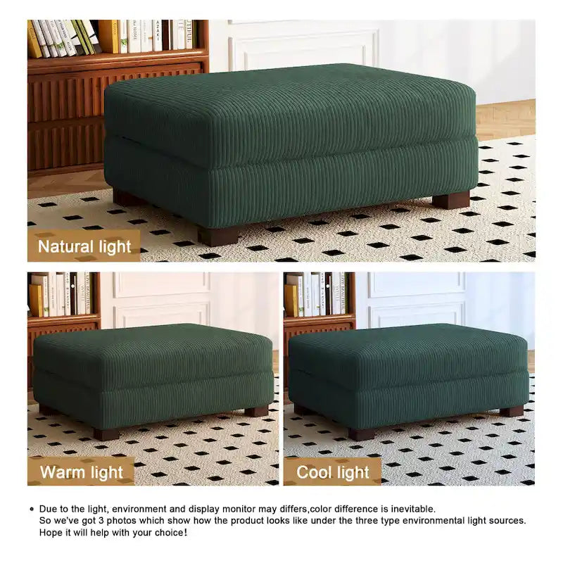 Ottoman rectangulaire en velours côtelé, pieds en bois massif, housse amovible, 400 kg, 106,4 cm (L), 7 couleurs