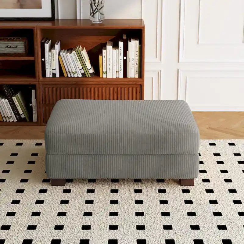 Ottoman rectangulaire en velours côtelé, pieds en bois massif, housse amovible, 400 kg, 106,4 cm (L), 7 couleurs
