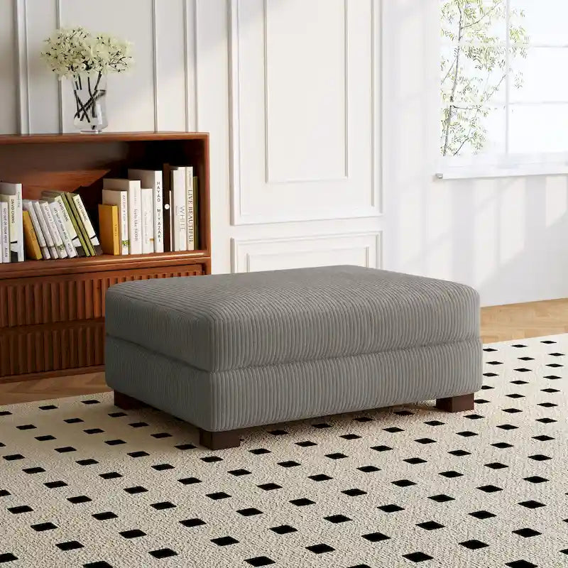 Ottoman rectangulaire en velours côtelé, pieds en bois massif, housse amovible, 400 kg, 106,4 cm (L), 7 couleurs