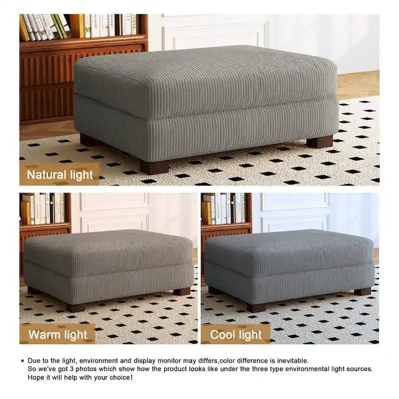 Ottoman rectangulaire en velours côtelé, pieds en bois massif, housse amovible, 400 kg, 106,4 cm (L), 7 couleurs